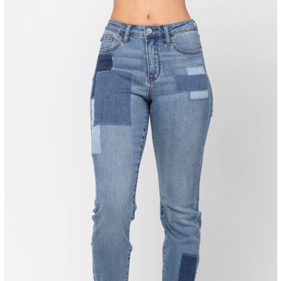 JUDY BLUE WOMENS HIGH WAIST DOUBLE ROLLED CUFF PATCH BOYFRIEND - Picture 5 of 7